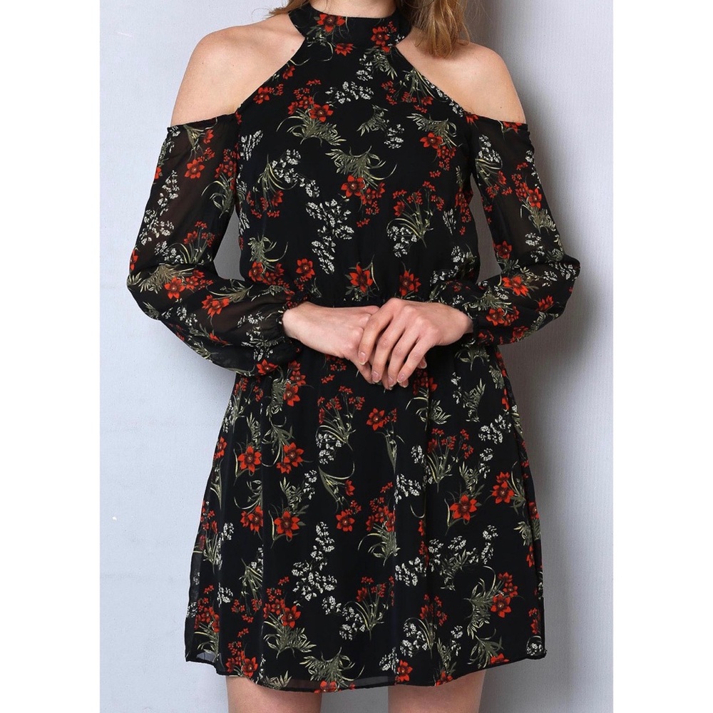 Two shoulder open flowered dress